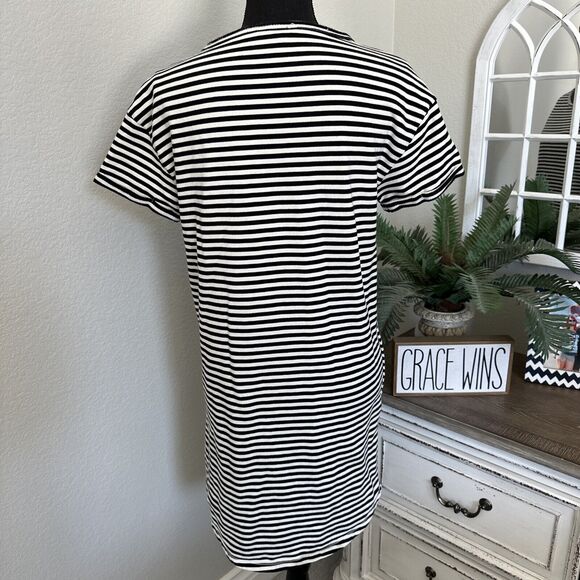 Lucky Brand Black & White Striped Mini T Shirt Dress Womens Size XS Short Sleeve - Picture 5 of 11